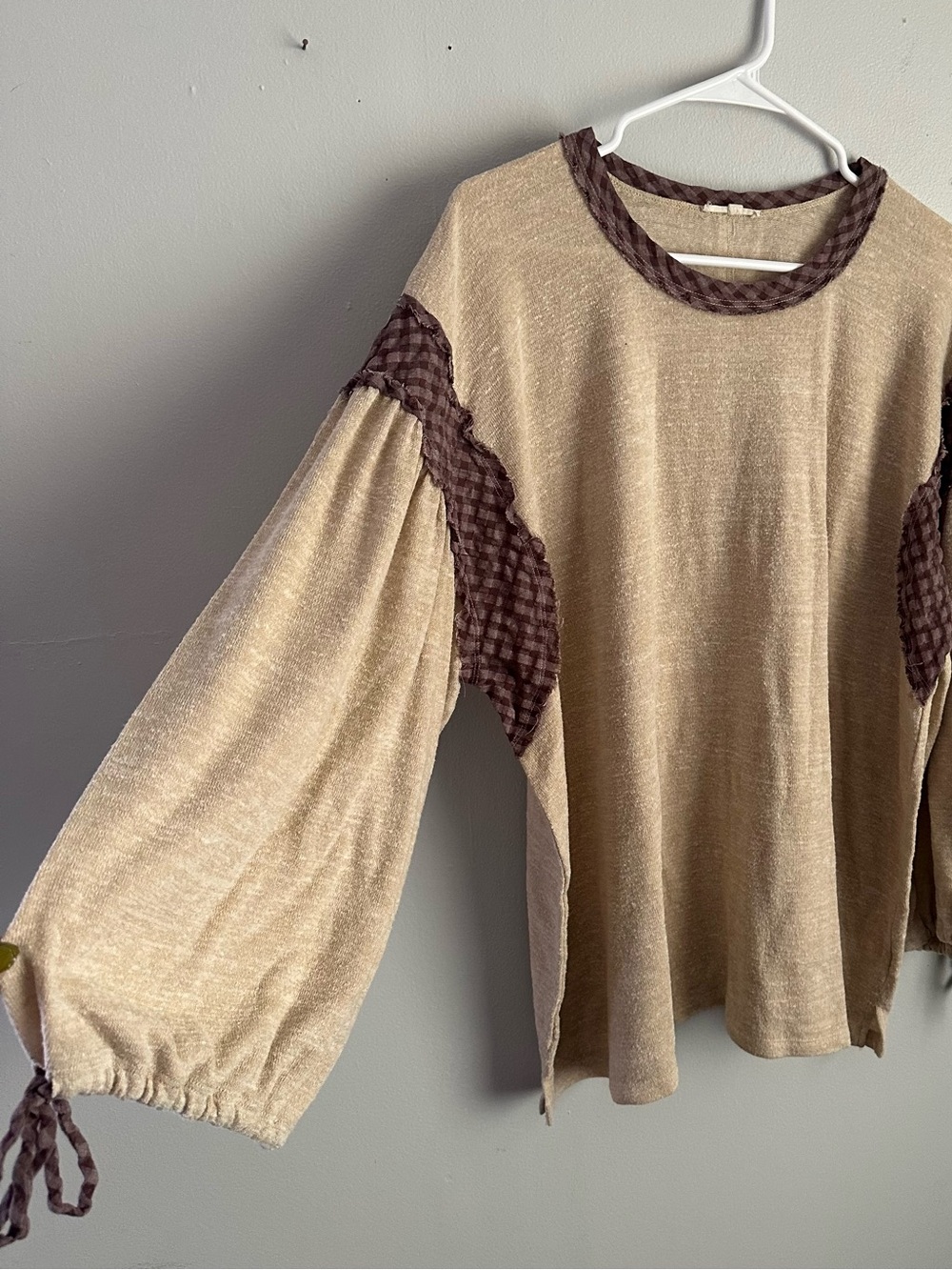 Oversized Easel M long bloom sleeve top fall gingham plaid fall medium women’s